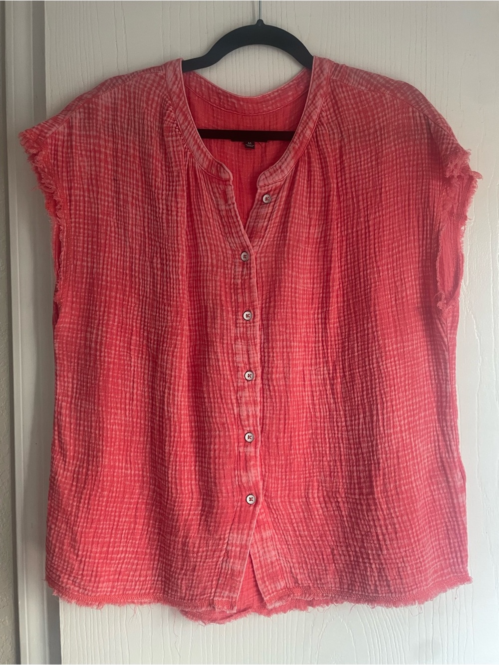 Button-Front Coral Textured Women’s Shirt